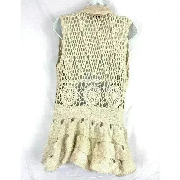 Tan Open Fuzzy Cardigan Top SMALL Women's Crochet Metric - Picture 2 of 10